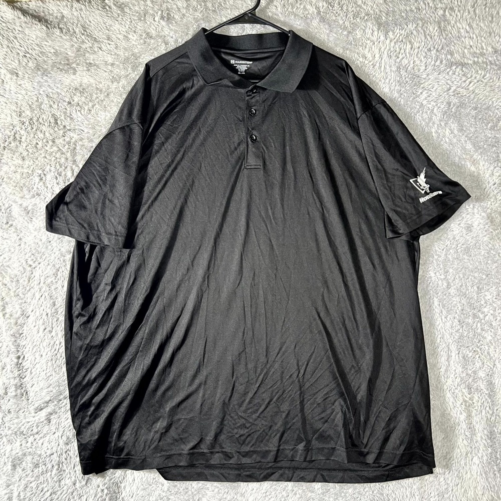 Harriton Polo Shirt Mens 4XL Black Embroidered Hoopstars Side Slit High Low Hem
